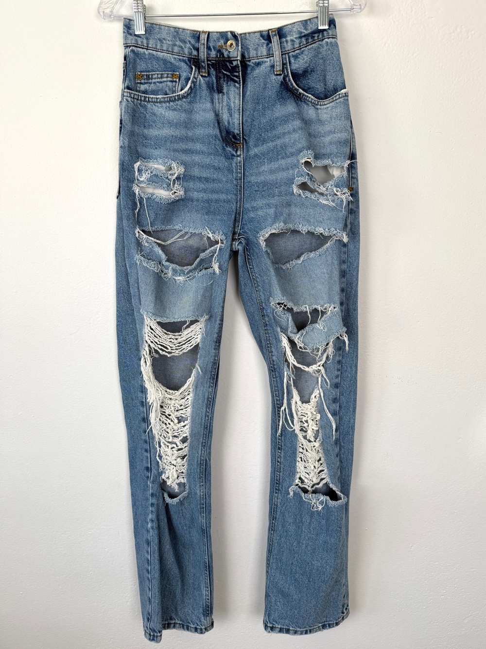 COLLUSION Size 26 Distressed Light Wash Straight Leg Denim Jeans